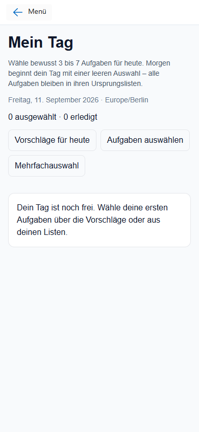Mein Tag auf einem schmalen mobilen Bildschirm
