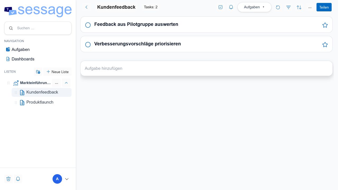 Portfolio mit aufgeklappten Listen in der Navigation