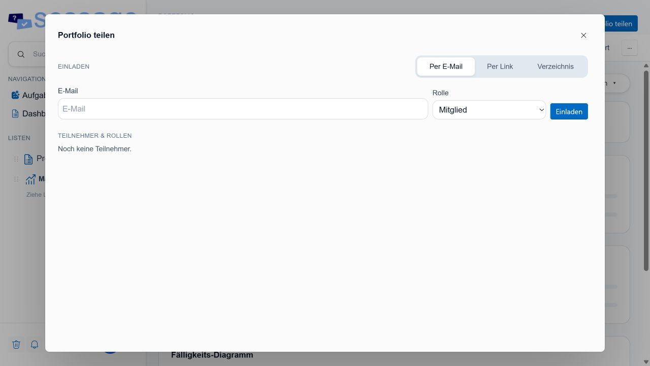 Portfolio-Teilen-Dialog im Tab Per E-Mail